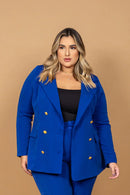 Blazer Elis Plus Size em Alfaiataria Azul