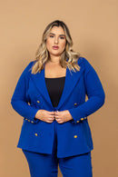 Blazer Elis Plus Size em Alfaiataria Azul