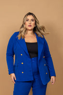 Blazer Elis Plus Size em Alfaiataria Azul