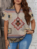 Blusa gola em v estampa geométrica Luna